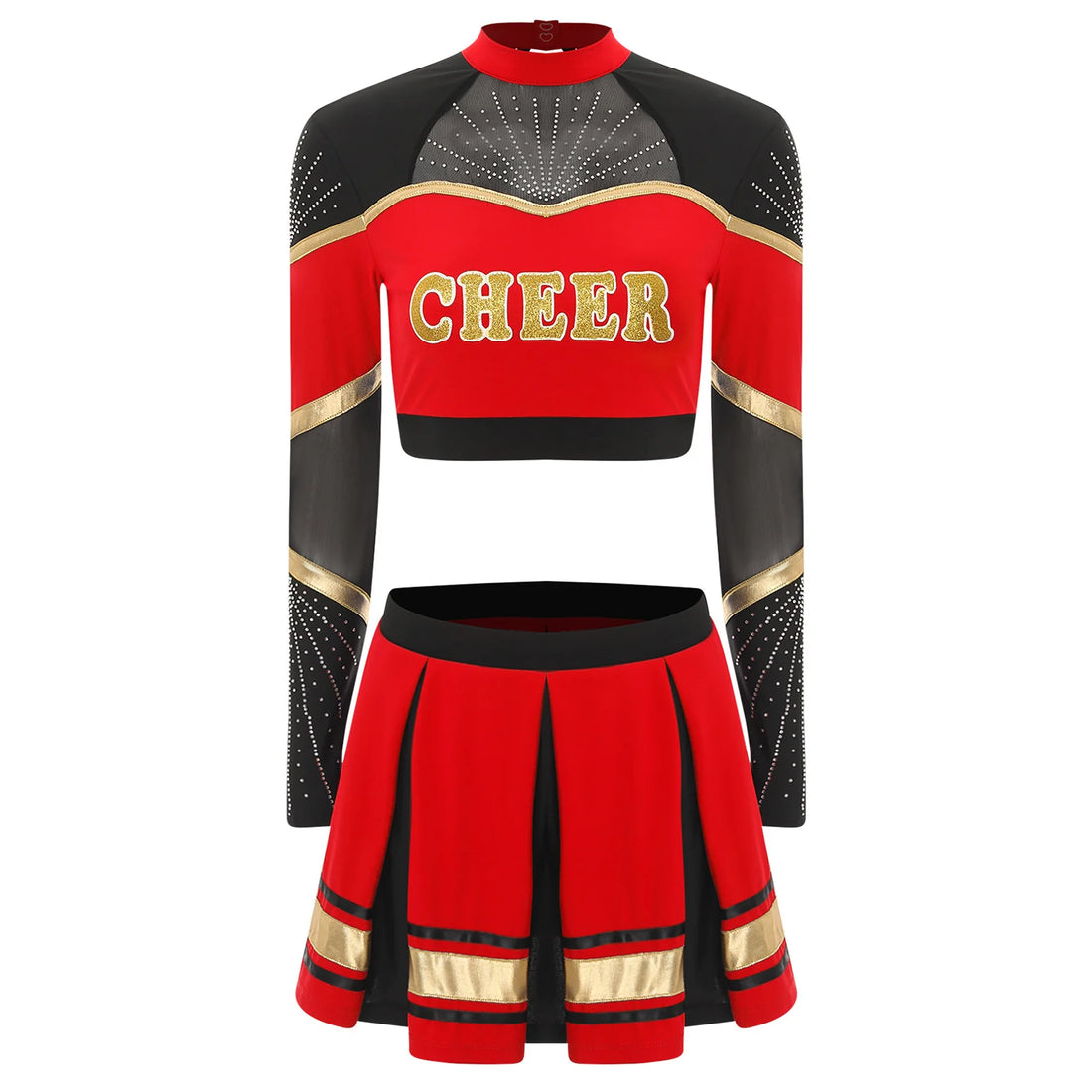 Tenue Pompom Girl Rouge à Manches Longues Devant