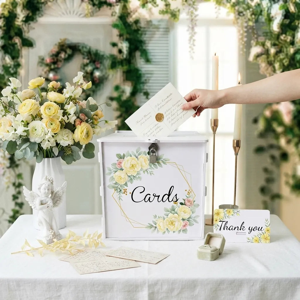 Urne Mariage Fleurie en Acrylique Blanc Propre