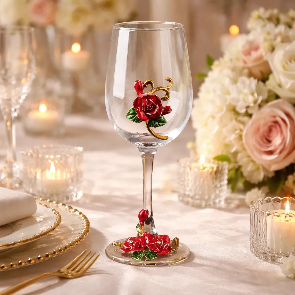 Verre à Pied à Fleur Rouge