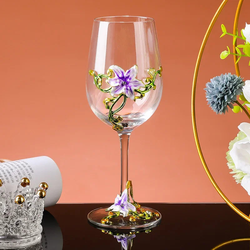 Verre à Pied Romantique Fleuri Unique