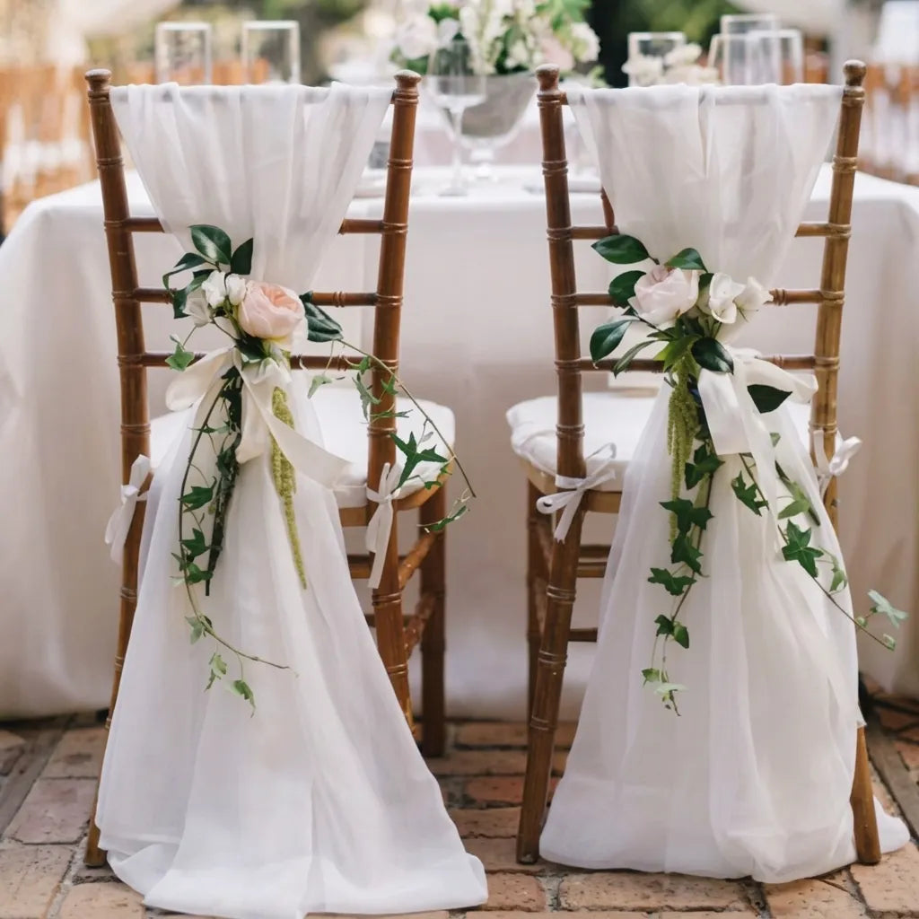 Voilage Arche Mariage Blanc en Organza Fluide
