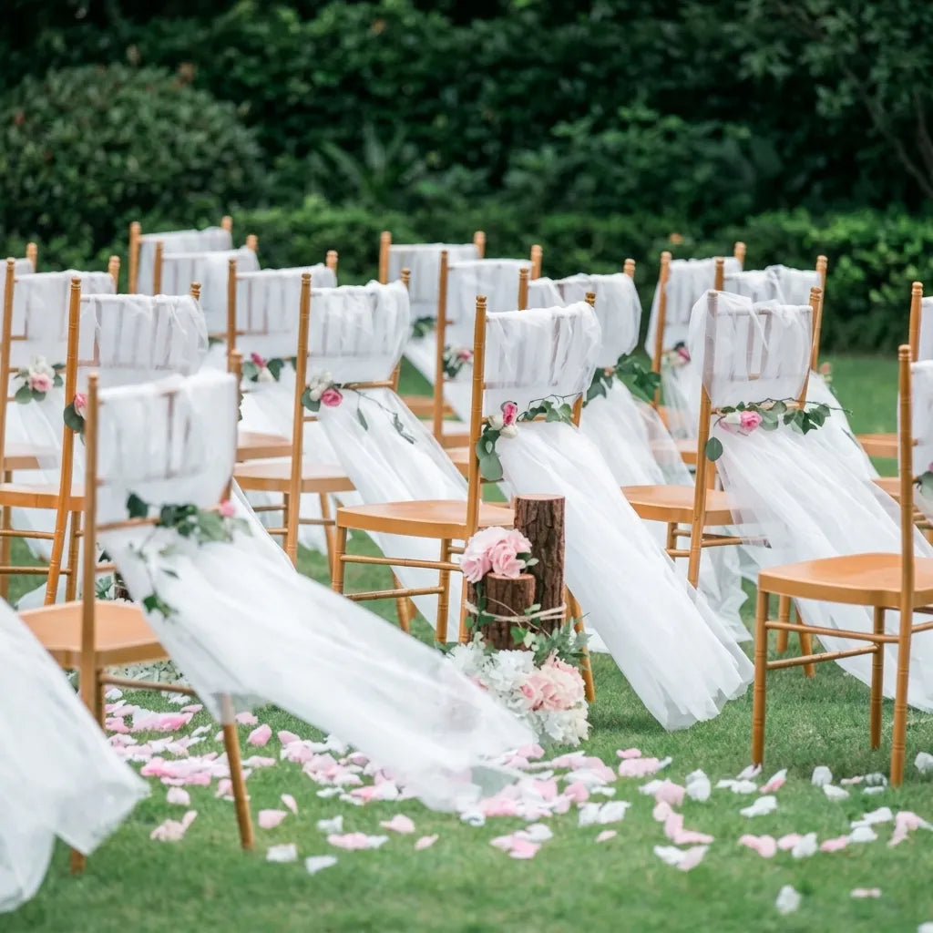 Voilage Arche Mariage Blanc en Organza Unique