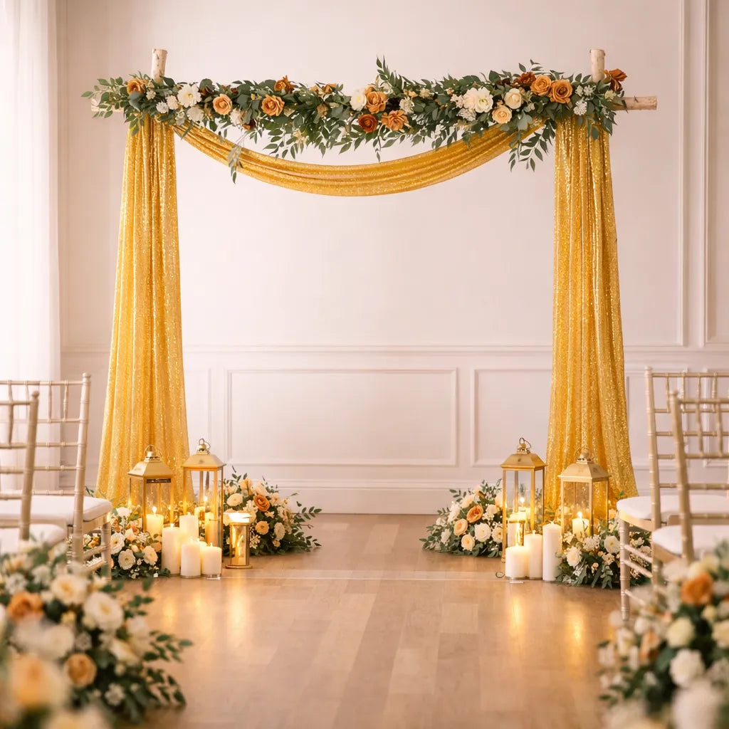 Voilage Arche Mariage Doré à Sequins
