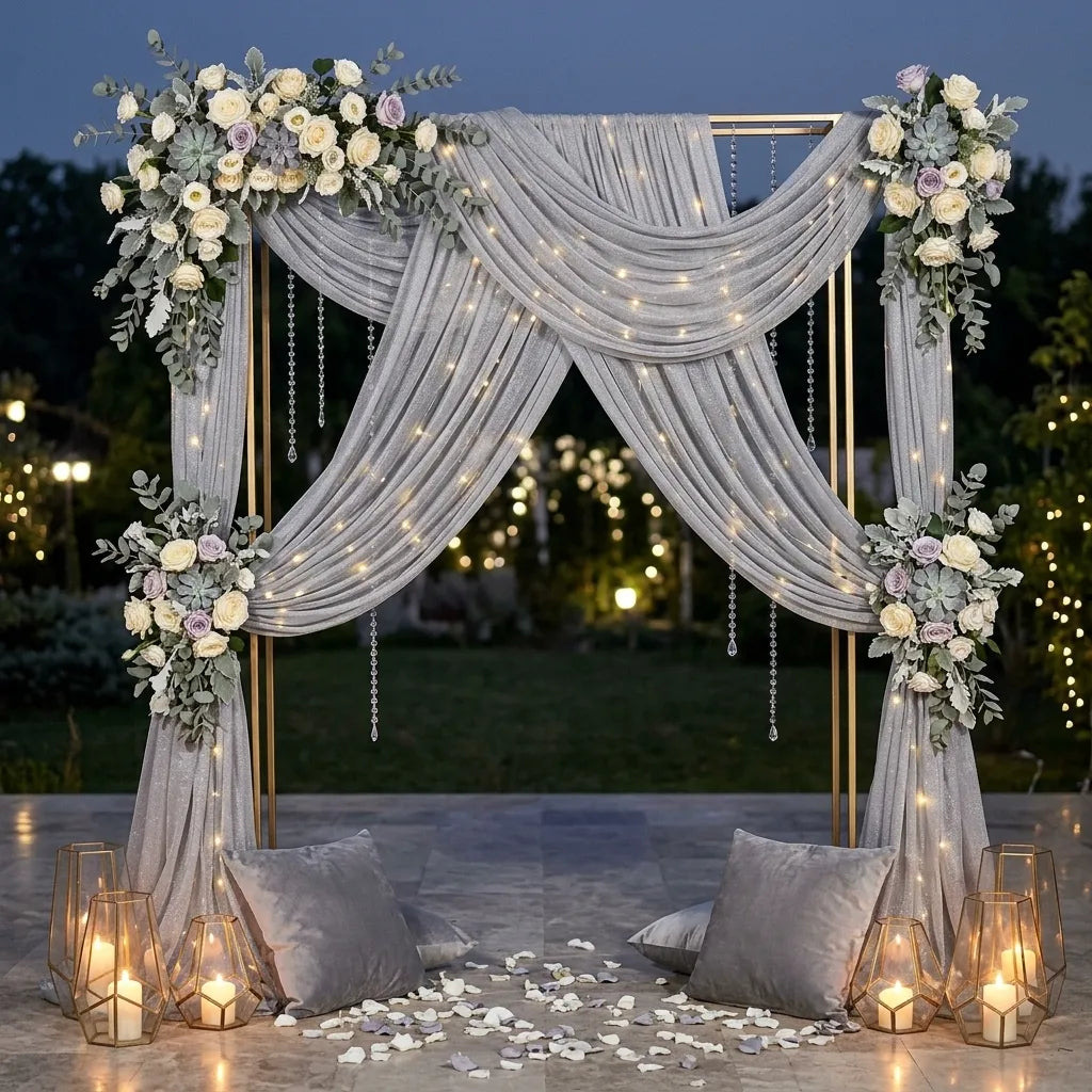 Voilage Arche Mariage Gris en Organza Léger
