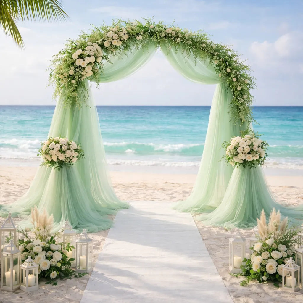 Voilage Arche Mariage Vert en Tulle