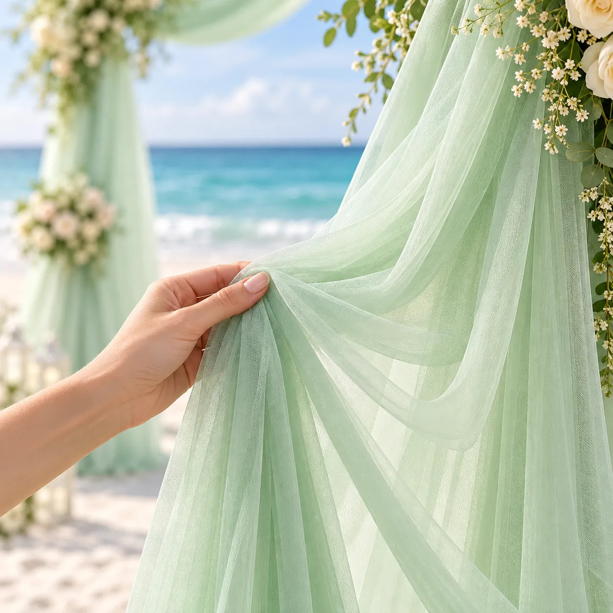 Voilage Arche Mariage Vert en Tulle élégant