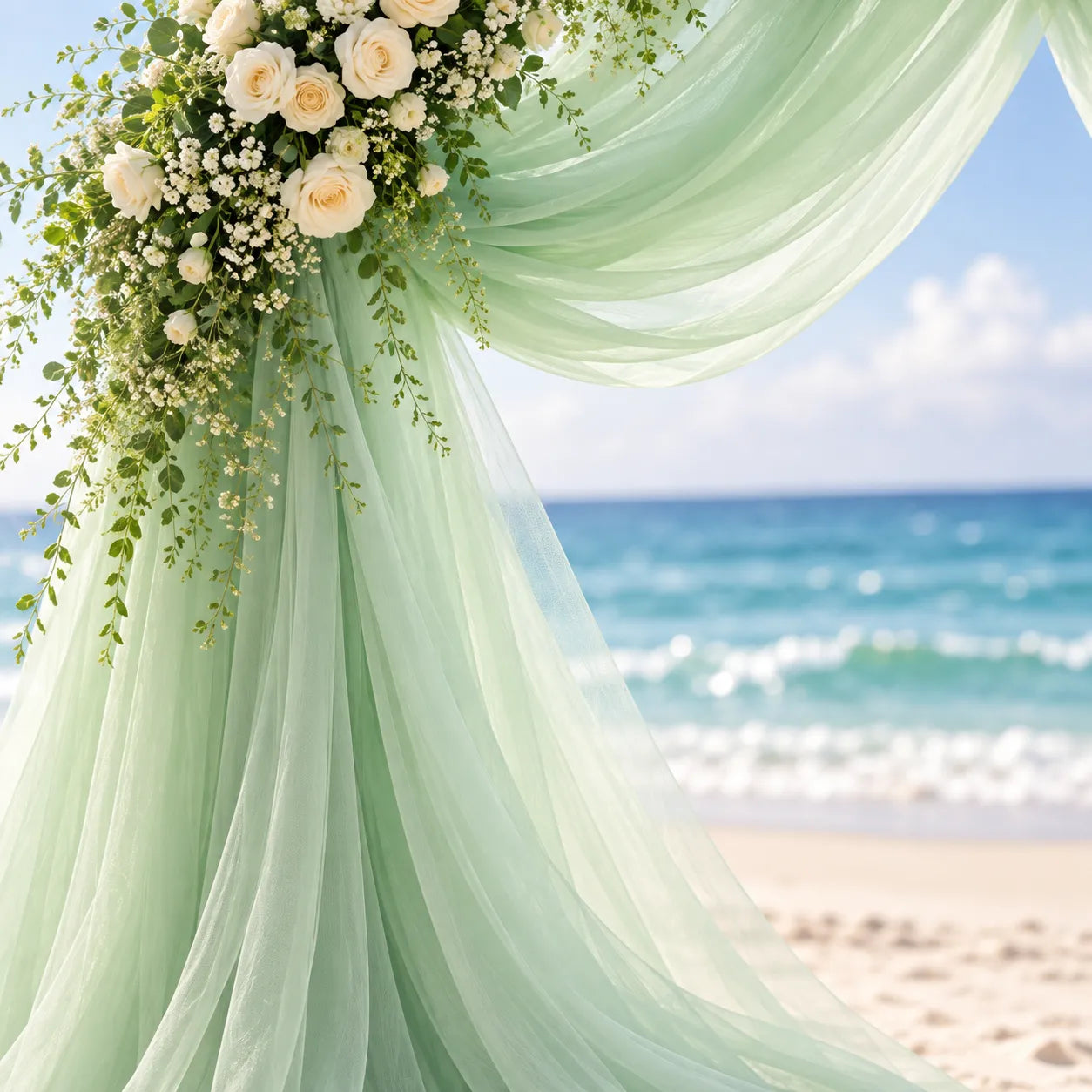 Voilage Arche Mariage Vert en Tulle raffiné
