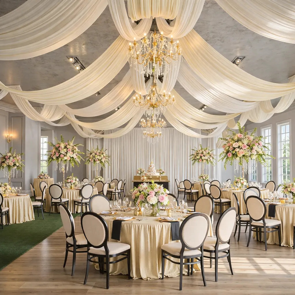 Voilage Plafond Mariage Double Couche Ivoire