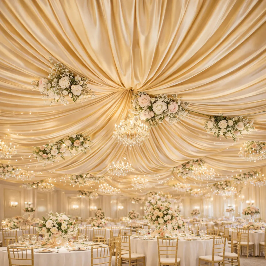 Voilage Plafond Or Satiné Mariage 
