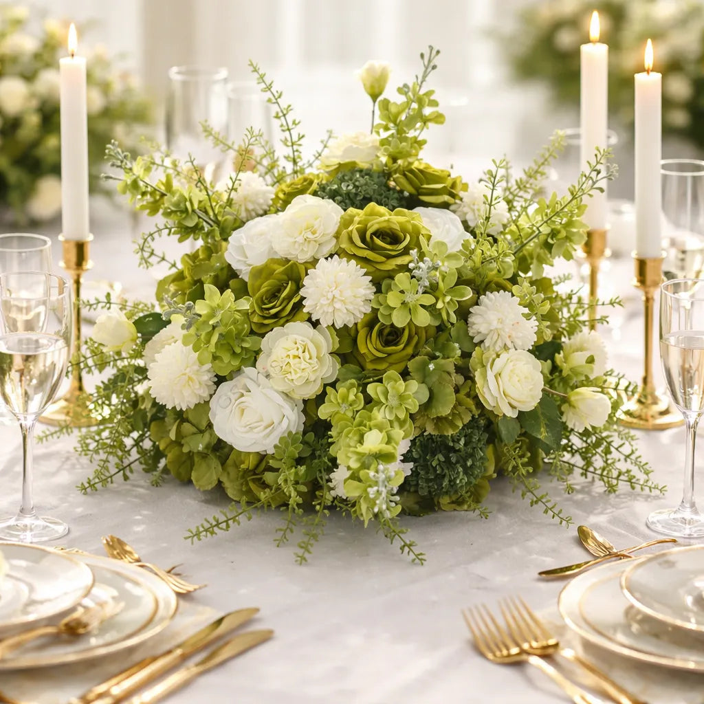 centre de table mariage blanc et vert​ 