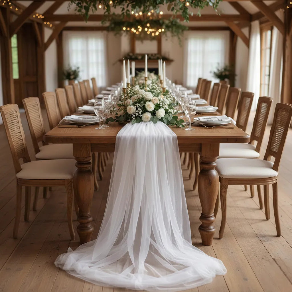 chemin de table mariage blanc en tulle