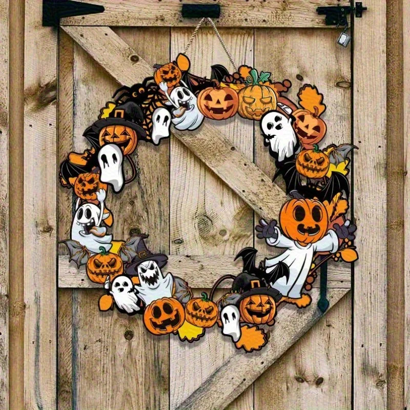 couronne citrouille halloween en bois festive