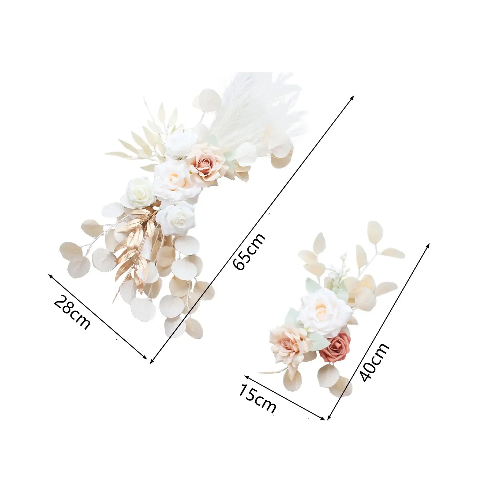 fleurs à feuillages blanches pour arche mariage
