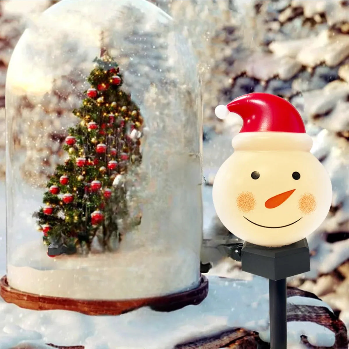 lampe solaire petit bonhomme de neige festive