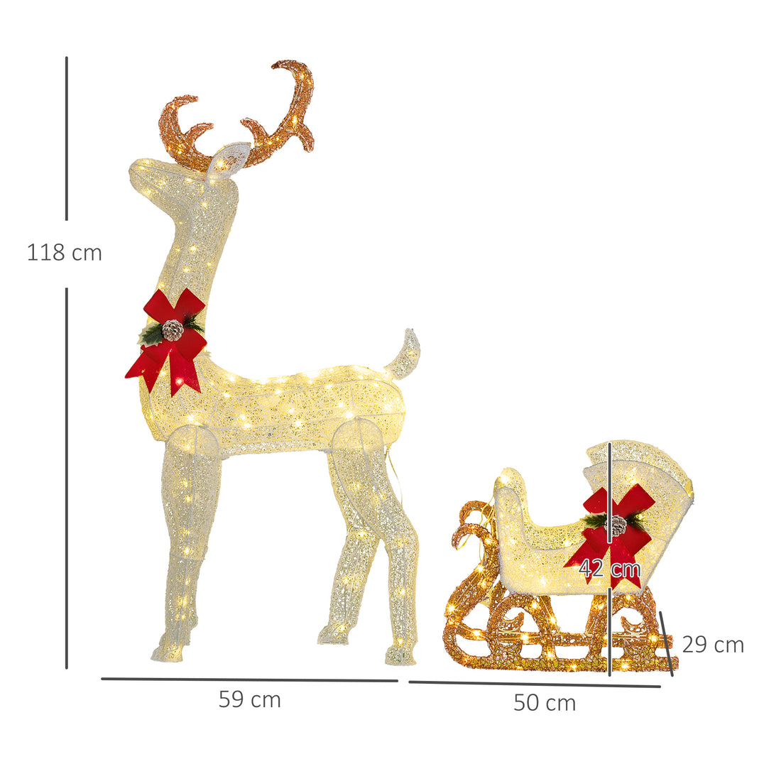 Renne et Traîneau 3D Lumineux Noël