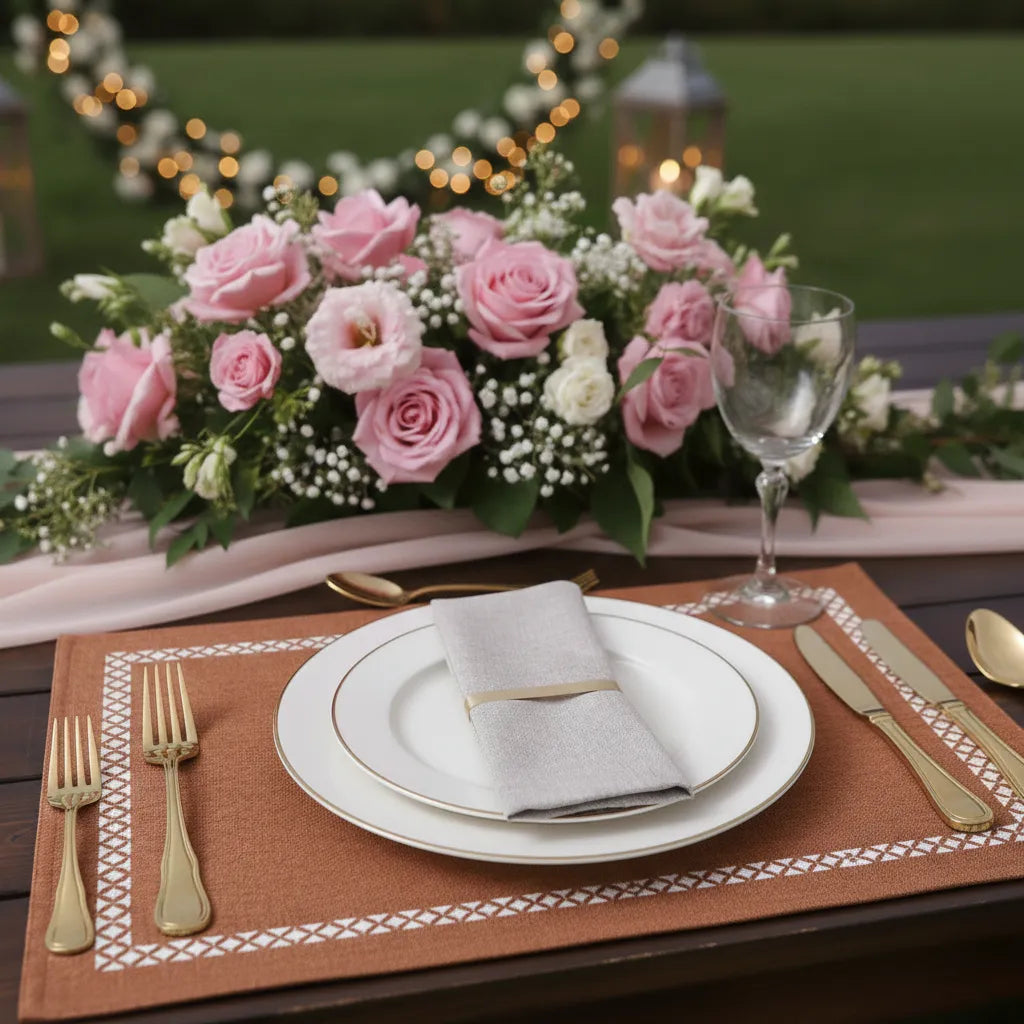 set de table mariage marron en tissu