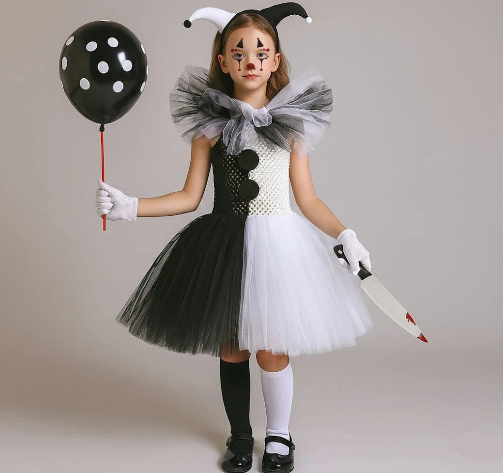 Robe Noire et Blanche Clown avec Accessoires